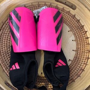 adidas Hot Pink and Black Soccer Shin Guards with Ankle Sleeves